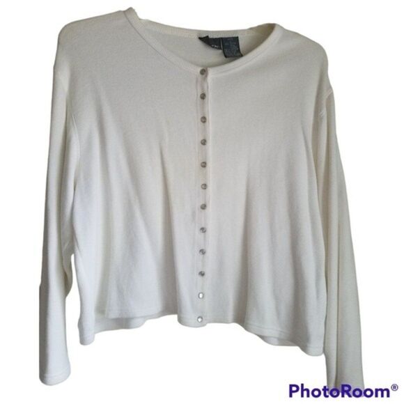Liz Wear Ribbed Cream Snap Up Shacket Petite Large - Picture 1 of 8